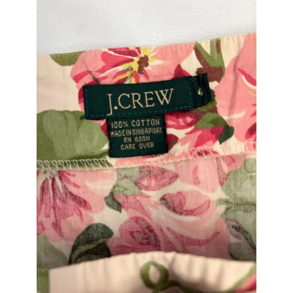 J Crew Floral 100% Cotton Flowers Skirt Mini Size 4 Spring Summer Feminine Wrap